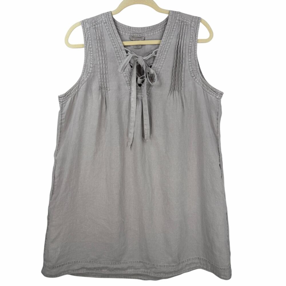 Artisan NY Linen Tunic Dress Large Pintuck Sleeveless Coastal Natural Minimal